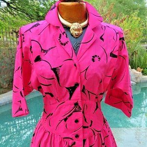 Vintage 1980s Willi of California Pink Fit & Flare Midi Dress Size 6